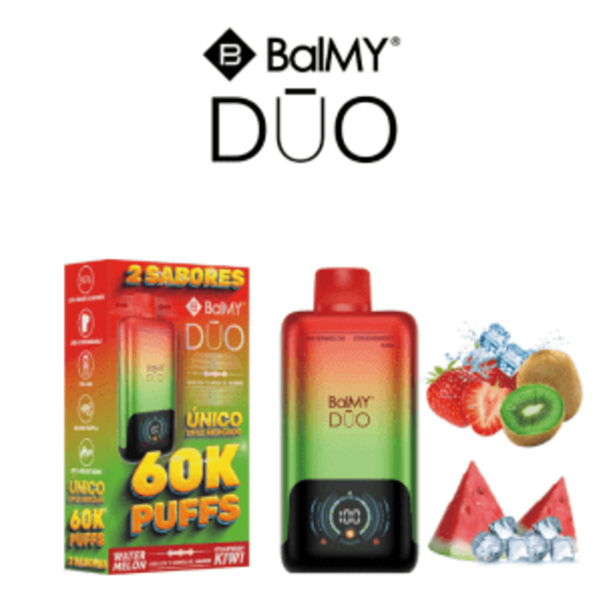 Vaper desechable BalMY DUO ZERO nic. 60000 puff – Fresa Kiwi y Sandía - 1